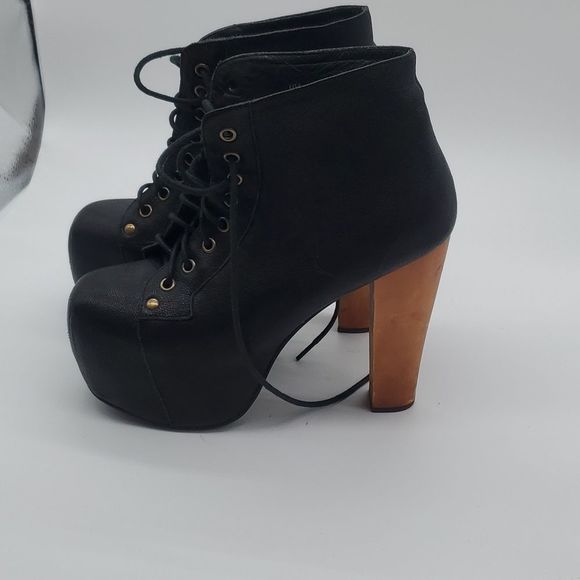 Havana Last black ankle boots with 5" wooden heel, handmade, leather, 6 - Picture 4 of 6